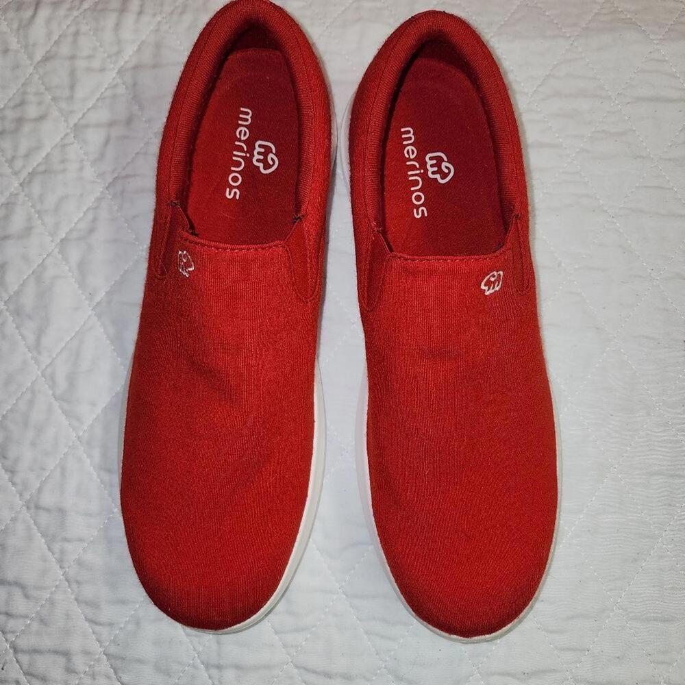 Merinos men red wool slippers shoes slip on size 11 women 13 winter holiday warm